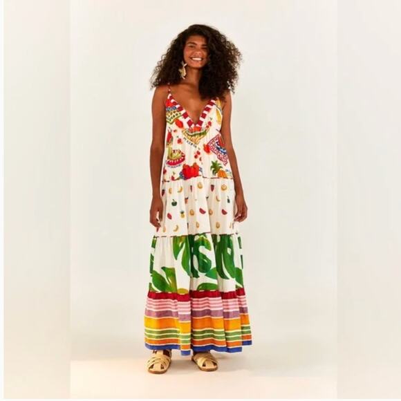 NEW NWT $285 FARM Rio Mixed Picnic Fruit Tiered Maxi Dress - Picture 1 of 10